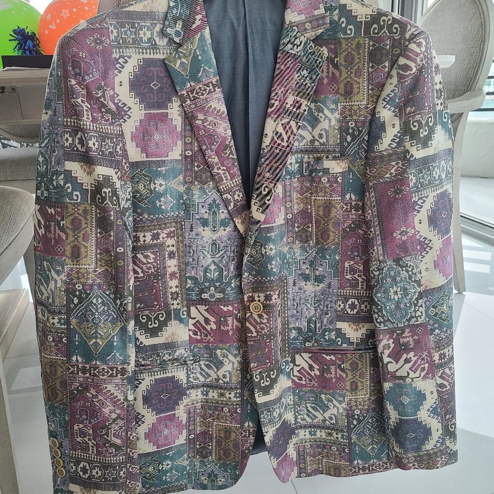 Vintage style Abstract Macy's Tallia Men's jacket blazer 42R pastel colors